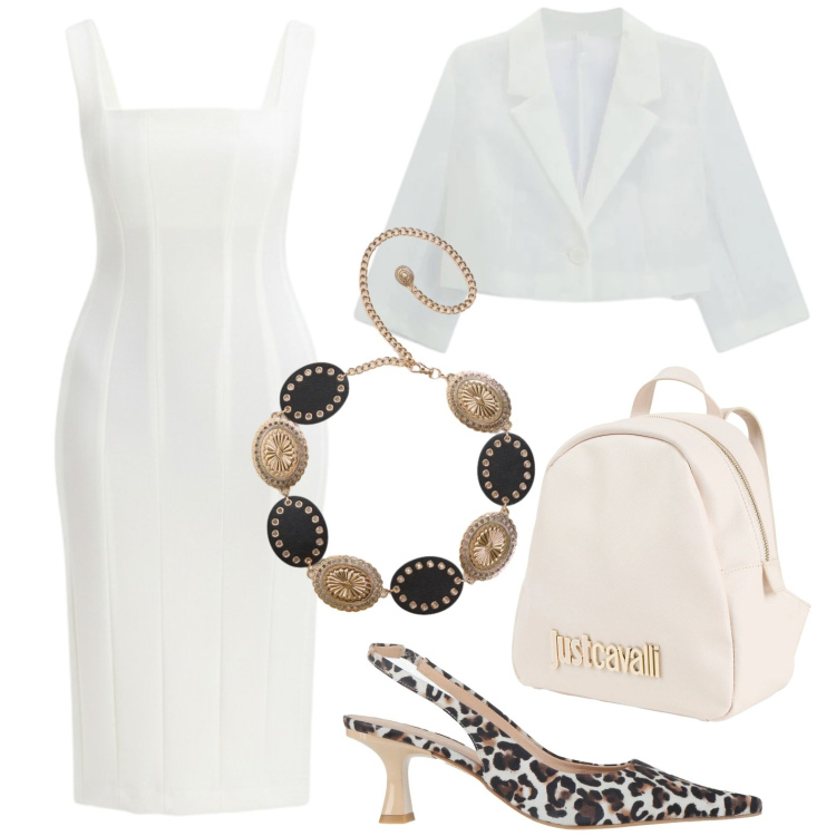 Outfit donna - Serata. Stile Chic per Serata fuori. Abbinamento con zaini, décolleté, cinture, vestiti midi/longuette, blazer.