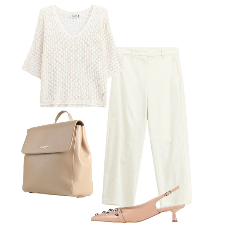 Outfit donna - Estate in stile naturale - Focus Donna C. Stile Bon Ton per Ufficio. Abbinamento con zaini, décolleté, pantaloni, canottiere.