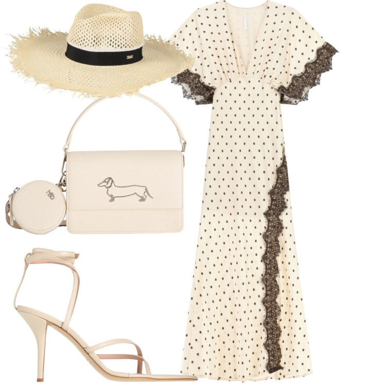 Outfit donna - Aperitivo vista mare. Stile Chic per Tutti i giorni. Abbinamento con cappelli, infradito, borse a tracolla, vestiti lunghi.