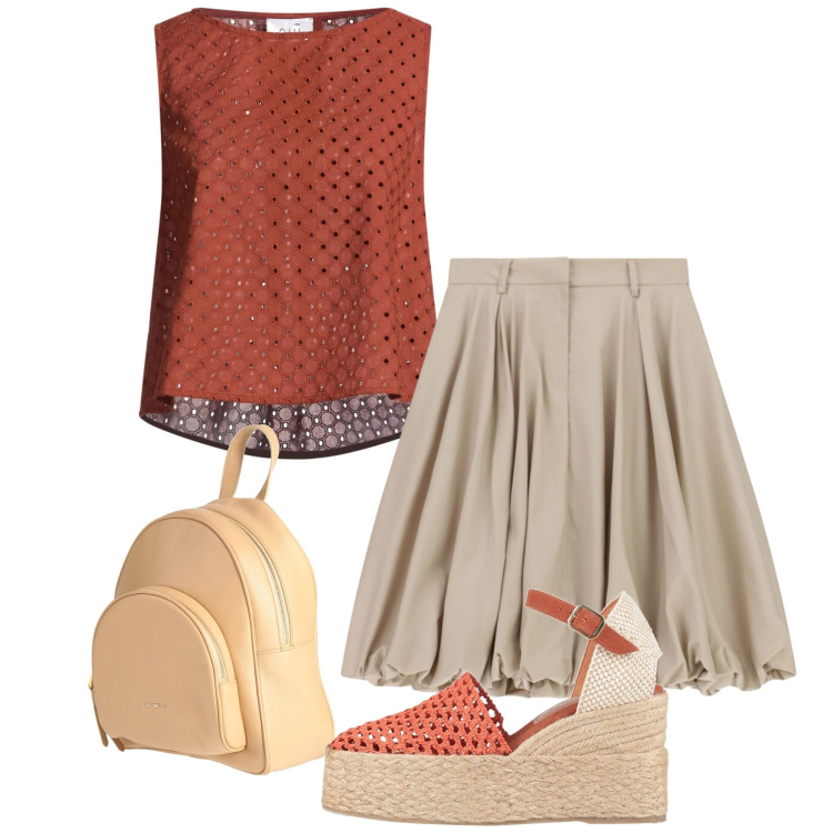 Outfit donna - Estate in stile naturale - Focus Donna C. Stile Chic per Tutti i giorni. Abbinamento con top, zaini, espadrillas, gonne longuette.