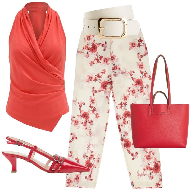 Outfit donna - Chic. Stile Casual chic per Tutti i giorni. Abbinamento con décolleté, cinture, shopping bag, top, pantaloni.