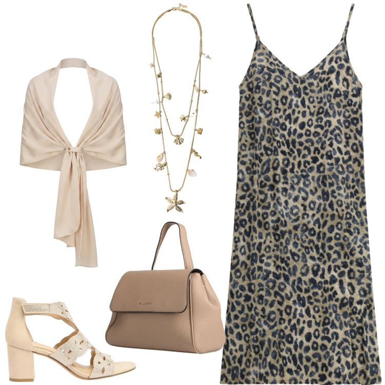 Outfit donna - Total look #2427048. Stile Glamour per Serata fuori. Abbinamento con zaini, sandali col tacco, stole, collane, vestiti midi/longuette.