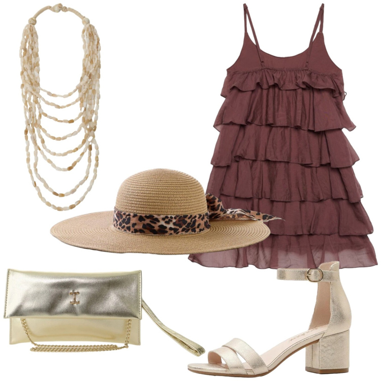 Outfit donna - Total look #2427057. Stile Chic per Cerimonia. Abbinamento con sandali col tacco, cappelli, vestiti corti, borse a tracolla, collane.