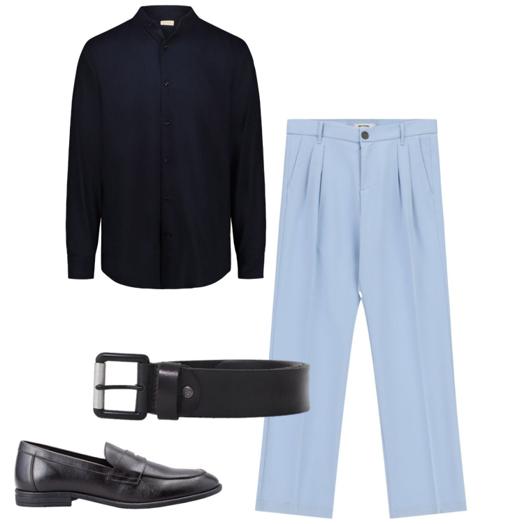 Outfit uomo - Sera. Stile Casual per Serata speciale. Abbinamento con scarpe stringate, camicie, cinture, pantaloni.