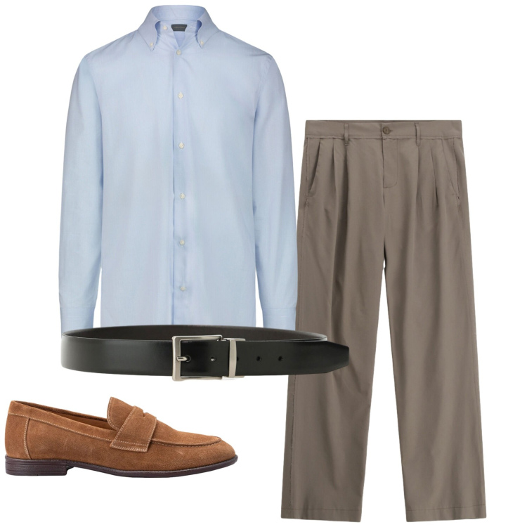 Outfit uomo - Ufficio. Stile Casual per Ufficio. Abbinamento con camicie, scarpe stringate, pantaloni, cinture.