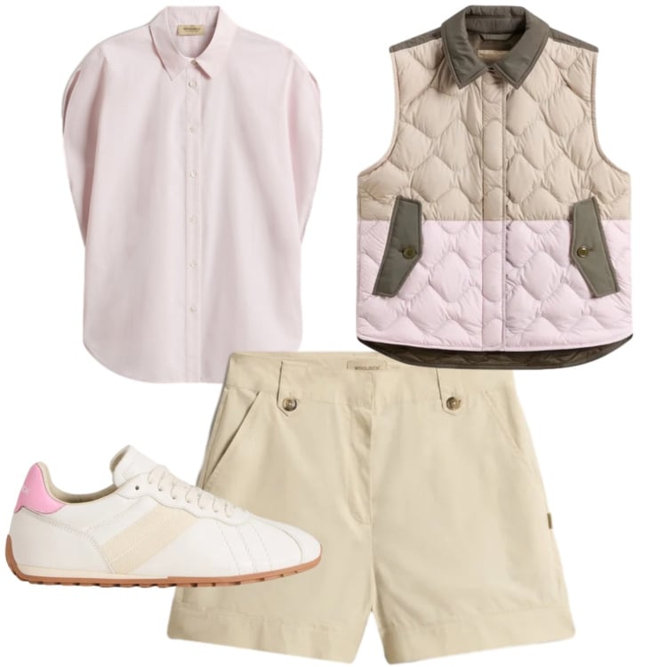 Outfit donna - Total look #2427093. Stile Casual per Tutti i giorni. Abbinamento con piumini, pantaloni corti, sneakers, bluse.