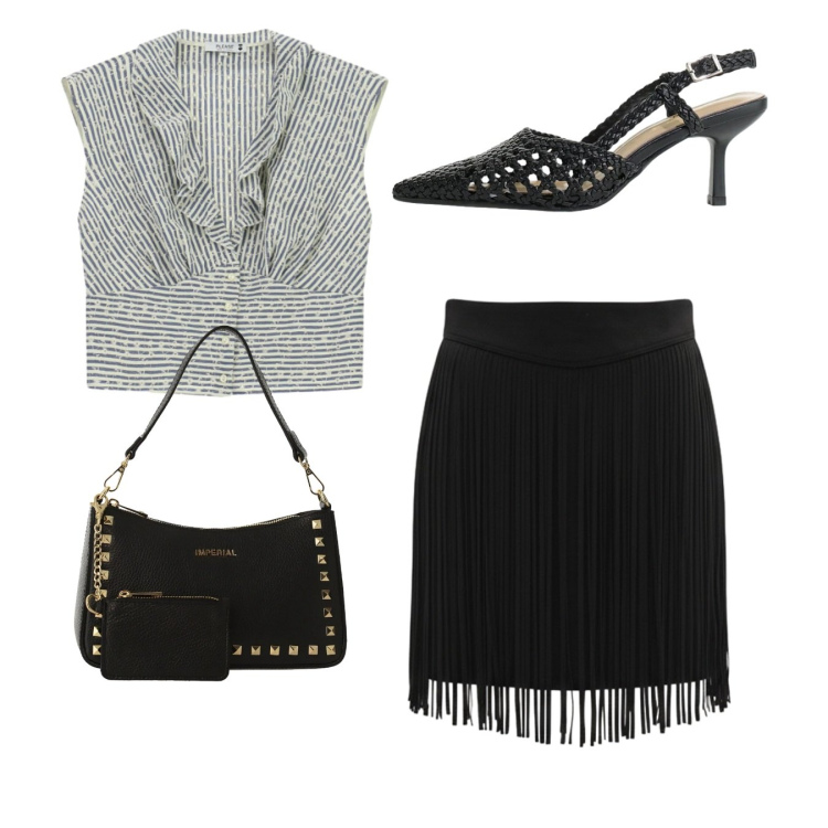 Outfit donna - Total evening. Stile Chic per Serata fuori. Abbinamento con minigonne, borse a spalla, décolleté, camicie.
