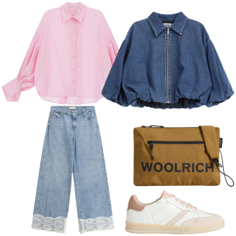 Outfit donna - Pizzo e jeans. Stile Casual per Tutti i giorni. Abbinamento con camicie, blazer, jeans, borse a tracolla, sneakers.