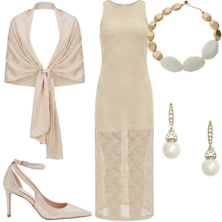 Outfit donna - Summer Sale Style. Stile Chic per Cerimonia. Abbinamento con vestiti midi/longuette, décolleté, stole, collane, orecchini.