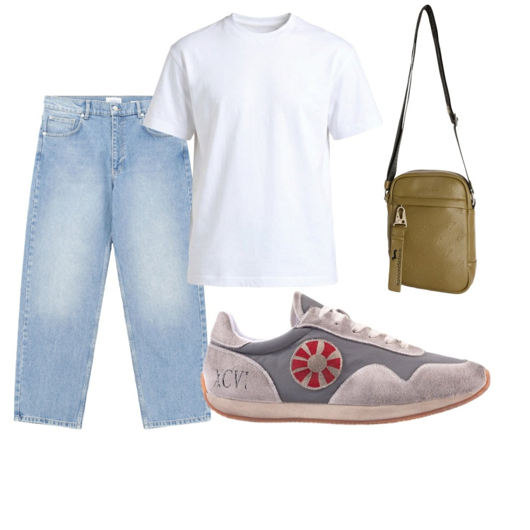 Outfit uomo - Total look #2427162. Stile Casual per Tutti i giorni. Abbinamento con borse sportive, t-shirt, sneakers, jeans.