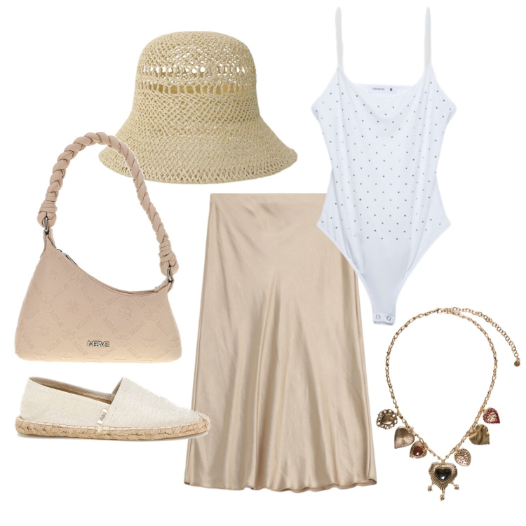 Outfit donna - Luglio. Stile Romantica per Tutti i giorni. Abbinamento con top, cappelli, gonne, collane, borse a spalla, espadrillas.