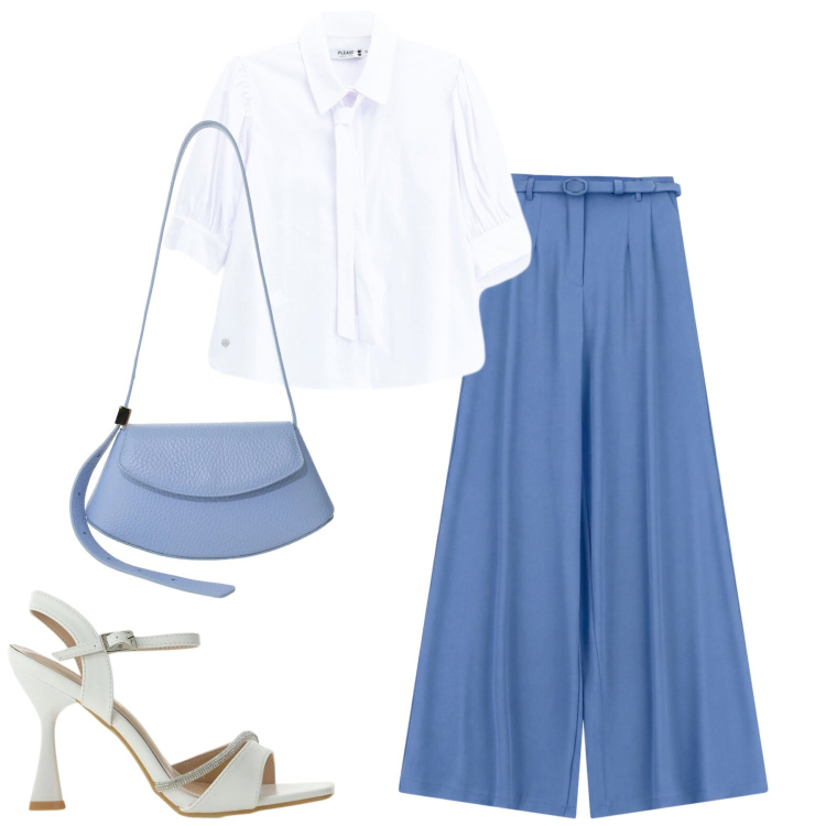 Outfit donna - Imperial. Stile Urban per Tutti i giorni. Abbinamento con pantaloni a palazzo, sandali gioiello, borse a spalla, camicie.