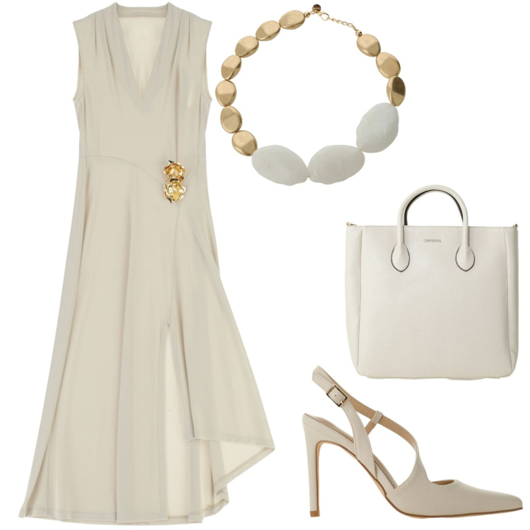 Outfit donna - Sale. Stile Chic per Serata fuori. Abbinamento con collane, vestiti midi/longuette, décolleté, borse a tracolla.