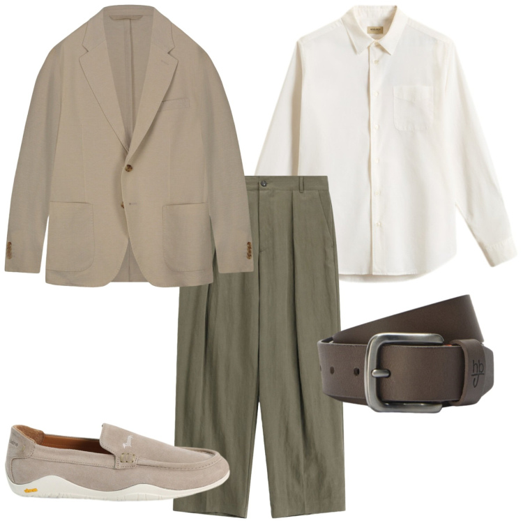 Outfit uomo - In tiro estivo. Stile Trendy per Tutti i giorni. Abbinamento con cinture, scarpe stringate, camicie, giacche, pantaloni.
