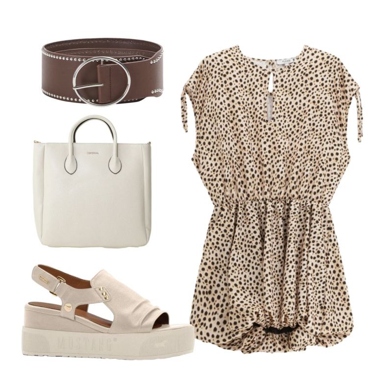 Outfit donna - Total look. Stile Chic per Tutti i giorni. Abbinamento con sandali, cinture, borse a tracolla, vestiti corti.