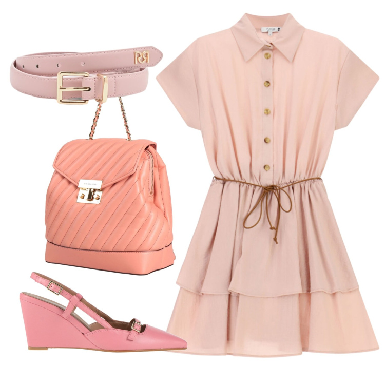 Outfit donna - Total pink. Stile Romantica per Tutti i giorni. Abbinamento con zaini, décolleté, vestiti corti, cinture.