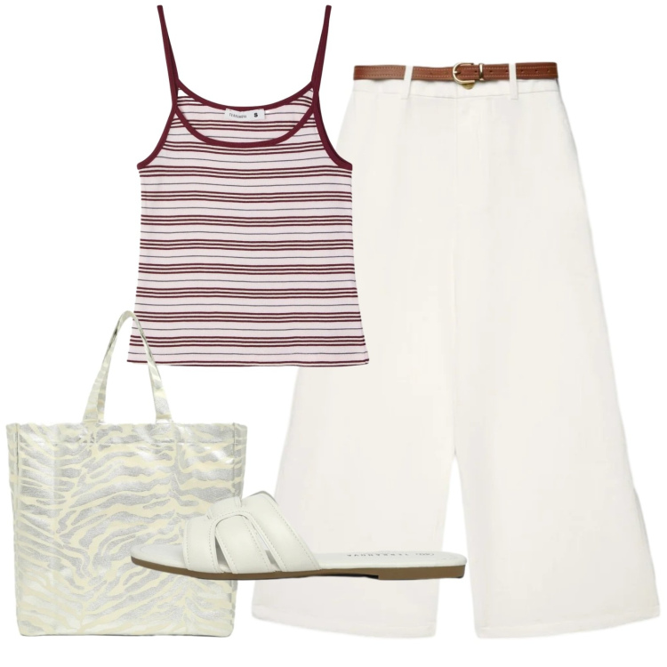 Outfit donna - Total look #2427309. Stile Casual per Tutti i giorni. Abbinamento con pantaloni a palazzo, shopping bag, canottiere, ciabatte.