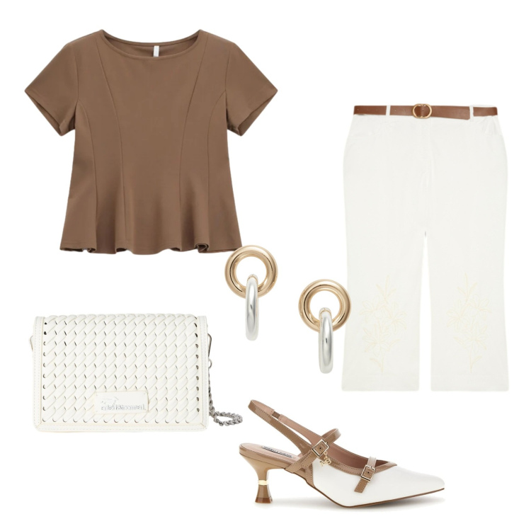 Outfit donna - Total look #2427324. Stile Chic per Ufficio. Abbinamento con borse a tracolla, top, pantaloni, orecchini, décolleté.