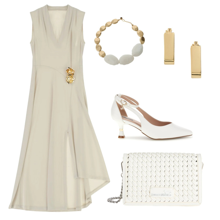 Outfit donna - Total look #2427327. Stile Chic per Cerimonia. Abbinamento con borse a tracolla, orecchini, collane, vestiti midi/longuette, décolleté.
