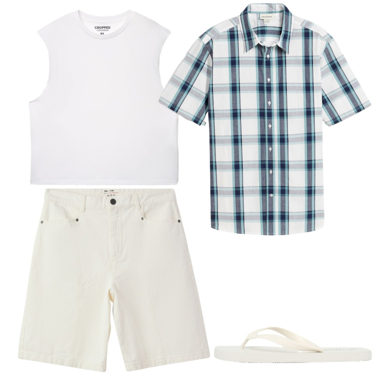 Outfit uomo - Total look #2427363. Stile Casual per Tutti i giorni. Abbinamento con camicie a manica corta, bermuda, sandali, canottiere.