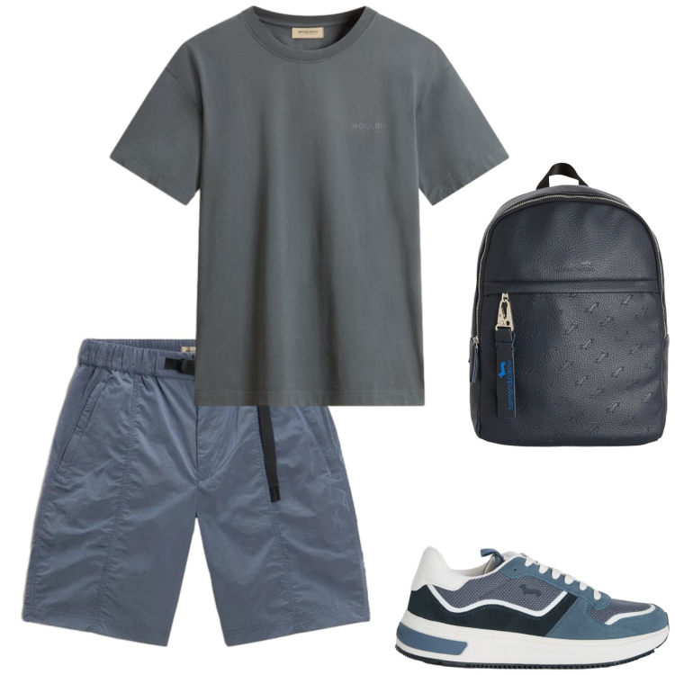 Outfit uomo - Sport. Stile Casual per Sport. Abbinamento con sneakers, borse sportive, pantaloni corti, t-shirt.
