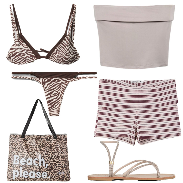 Outfit donna - Estate con Terranova. Stile Casual per Mare. Abbinamento con borse tote, sandali, shorts, top, bikini, bikini.