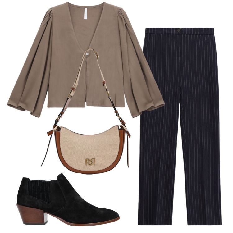 Outfit donna - Total look #2427371. Stile Basic per Ufficio. Abbinamento con stivaletti, borse a tracolla, bluse, pantaloni.