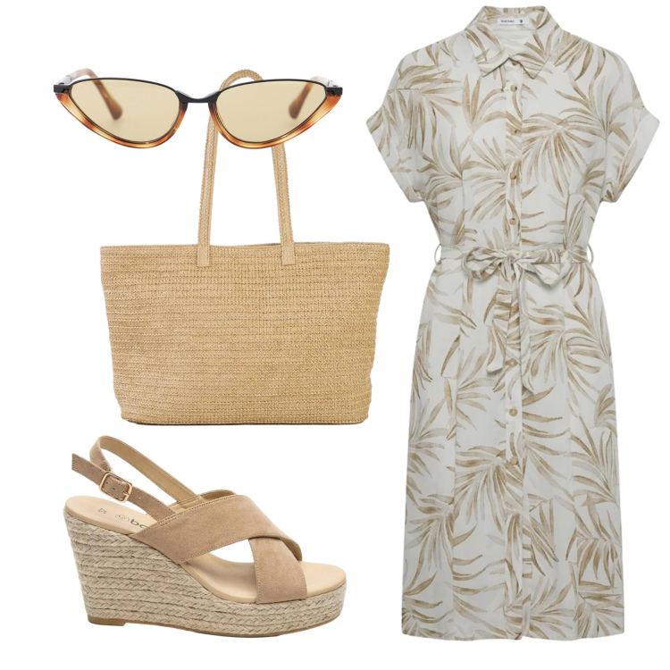 Outfit donna - Total look #2427381. Stile Basic per Ufficio. Abbinamento con shopping bag, sandali col tacco, vestiti chemisier, occhiali da sole.