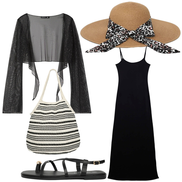 Outfit donna - Al tramonto. Stile Etnico per Serata fuori. Abbinamento con blazer, cappelli, shopping bag, sandali, vestiti lunghi.