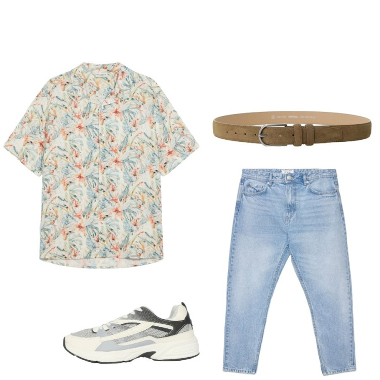 Outfit uomo - Total look #2427389. Stile Biker Rock per Tutti i giorni. Abbinamento con camicie a manica corta, sneakers, jeans, cinture.