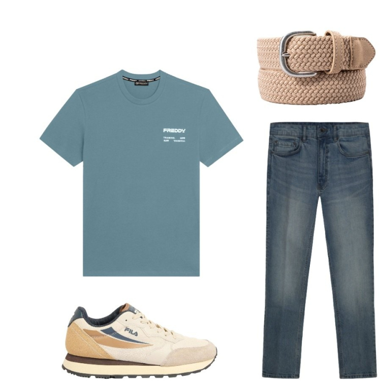 Outfit uomo - Total look #2427391. Stile Casual per Tutti i giorni. Abbinamento con sneakers, t-shirt, cinture, jeans.
