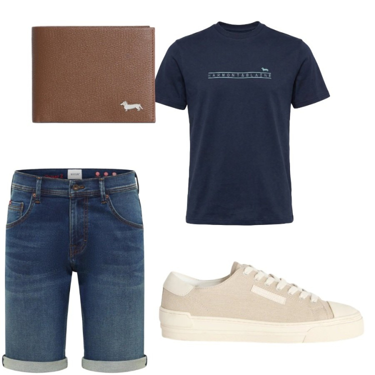 Outfit uomo - Total look #2427394. Stile Casual per Tutti i giorni. Abbinamento con bermuda, sneakers, t-shirt, portafogli.