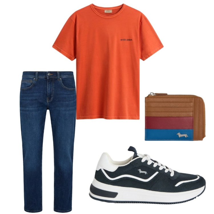 Outfit uomo - Total look #2427395. Stile Casual per Tutti i giorni. Abbinamento con sneakers, jeans dritti, portamonete, t-shirt.