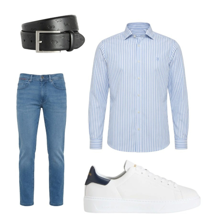 Outfit uomo - Total look #2427397. Stile Casual per Tutti i giorni. Abbinamento con jeans slim fit, camicie, cinture, sneakers.
