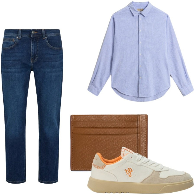 Outfit uomo - Total look #2427400. Stile Urban per Tutti i giorni. Abbinamento con portafogli, sneakers, jeans dritti, camicie.