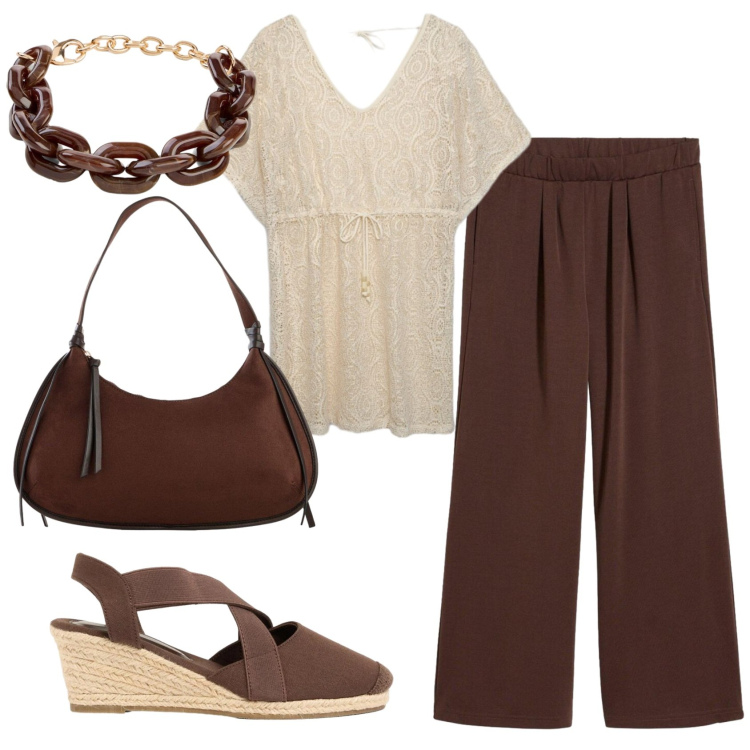 Outfit donna - Total look #2427415. Stile Basic per Ufficio. Abbinamento con pantaloni, braccialetti, zeppe, borse a tracolla, caftani.