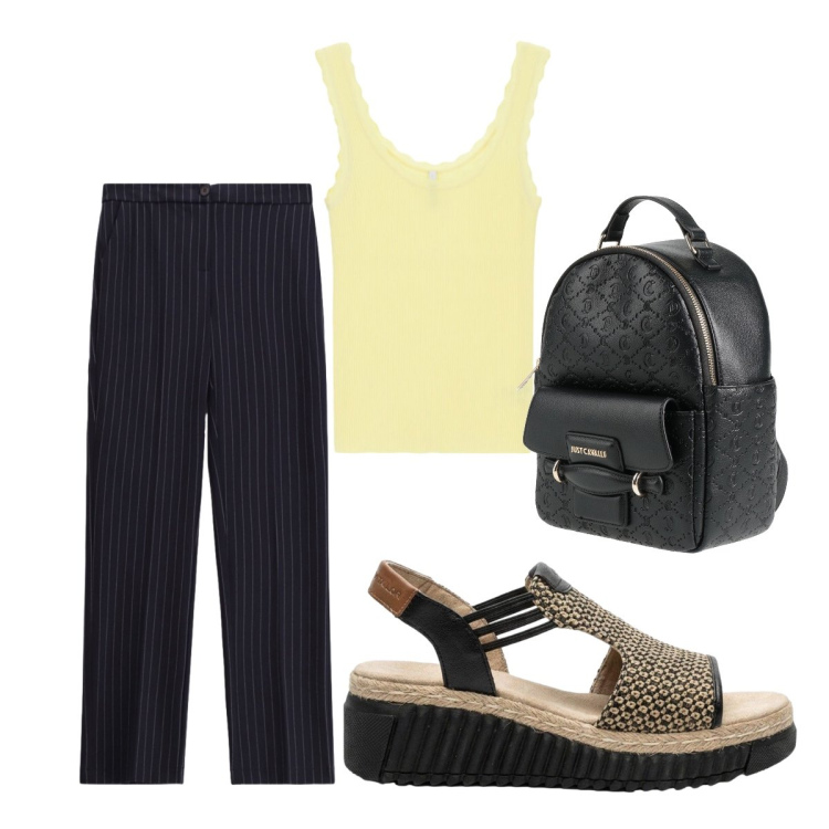 Outfit donna - Scuola università. Stile Preppy per Scuola/Università. Abbinamento con zaini, sandali, canottiere, pantaloni.