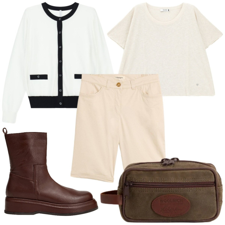 Outfit donna - Total look #2427433. Stile Trendy per Tutti i giorni. Abbinamento con stivaletti, bermuda, top, cardigans, valigie.