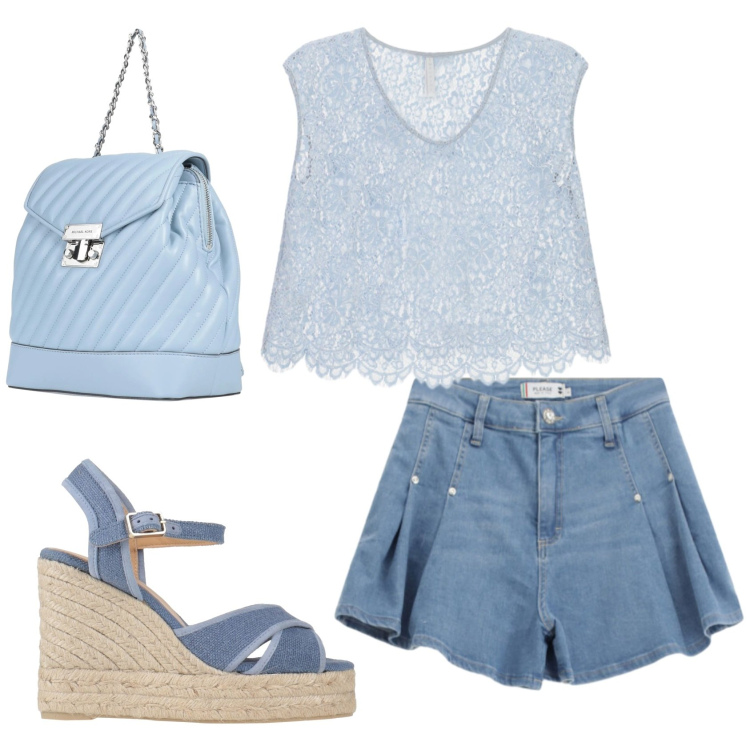 Outfit donna - Total look #2427434. Stile Romantica per Mare. Abbinamento con zaini, espadrillas, shorts, top.