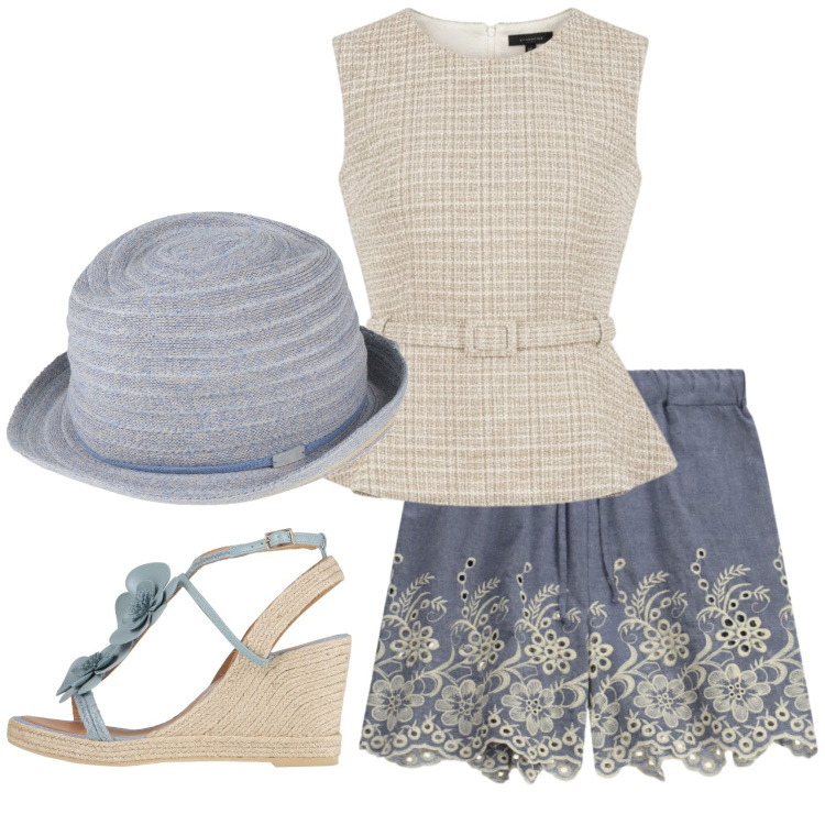 Outfit donna - Total look #2427439. Stile Romantica per Mare. Abbinamento con espadrillas, cappelli, shorts, top.
