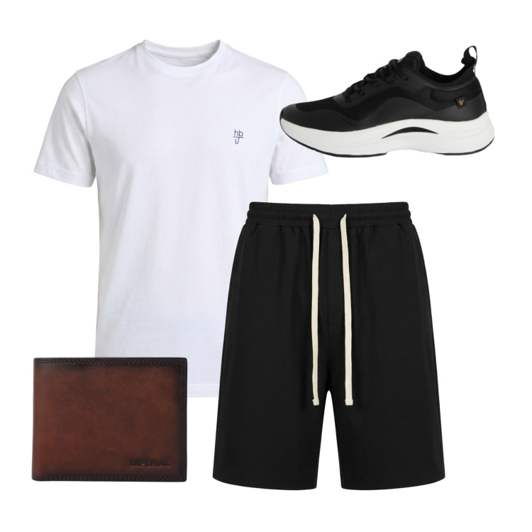 Outfit uomo - Less is More: sportivo con stile 🤍. Stile Casual per Sport. Abbinamento con t-shirt, pantaloni corti, sneakers, portafogli.