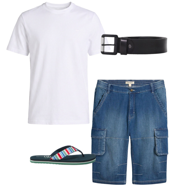 Outfit uomo - Estate senza pensieri ️. Stile Casual per Mare. Abbinamento con bermuda, t-shirt, sandali, cinture.