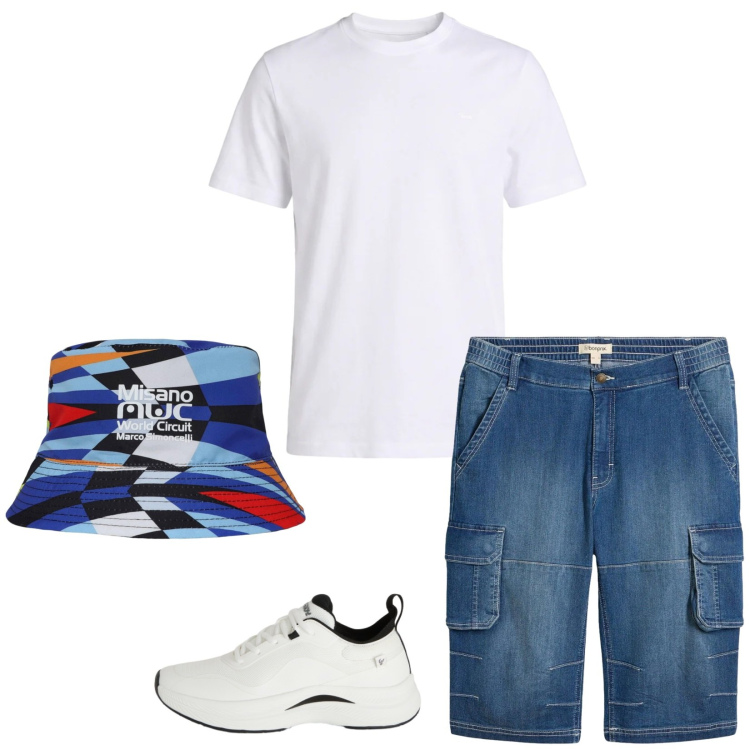 Outfit uomo - Semplicemente cosi. Stile Casual per Tutti i giorni. Abbinamento con bermuda, t-shirt, cappelli, sneakers.