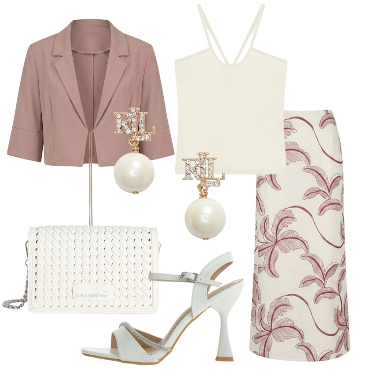 Outfit donna - Summer Sale Style. Stile Romantica per Cerimonia. Abbinamento con borse a tracolla, canottiere, sandali gioiello, gonne lunghe, top, orecchini.