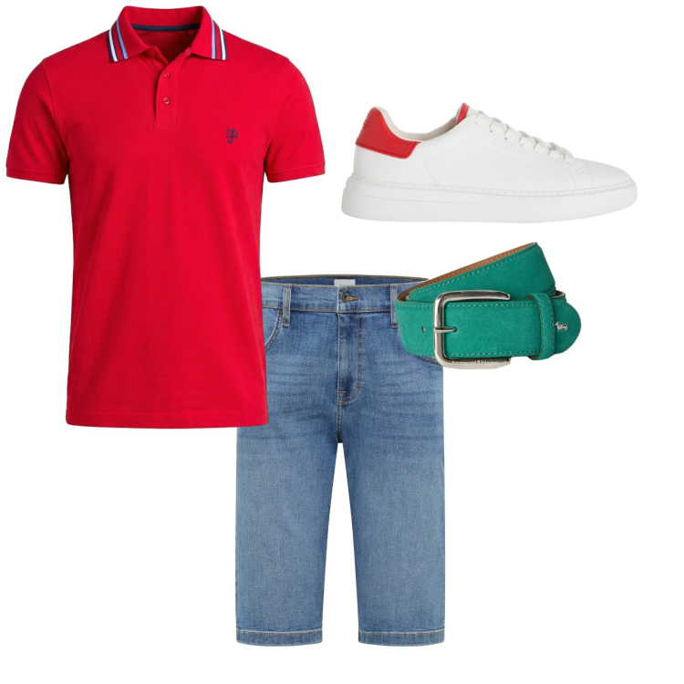 Outfit uomo - Rosso protagonista. Stile Business/Elegante per Ufficio. Abbinamento con bermuda, sneakers, polo, cinture.
