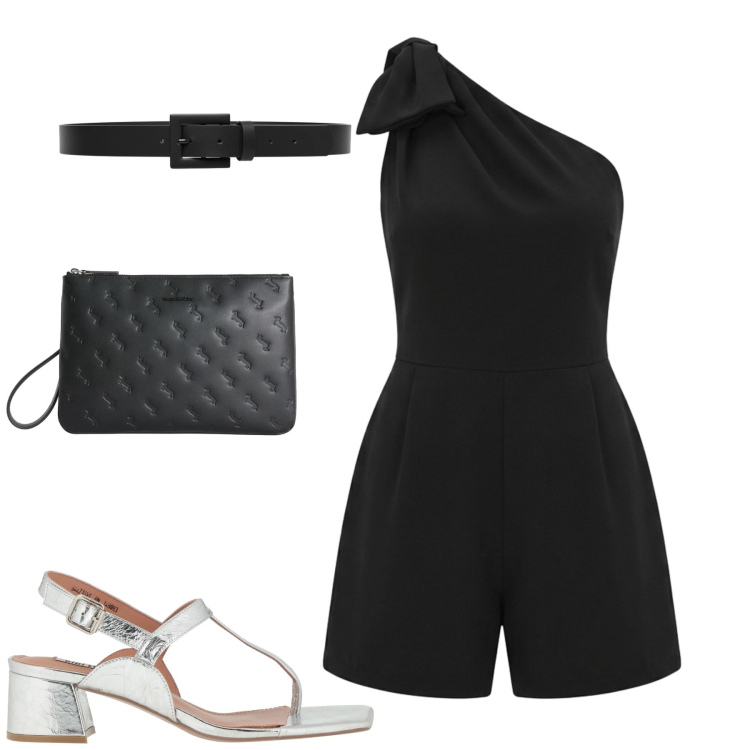 Outfit donna - La tutina rinascimento. Stile Glamour per Serata fuori. Abbinamento con infradito, anelli, cinture, tuta corta.