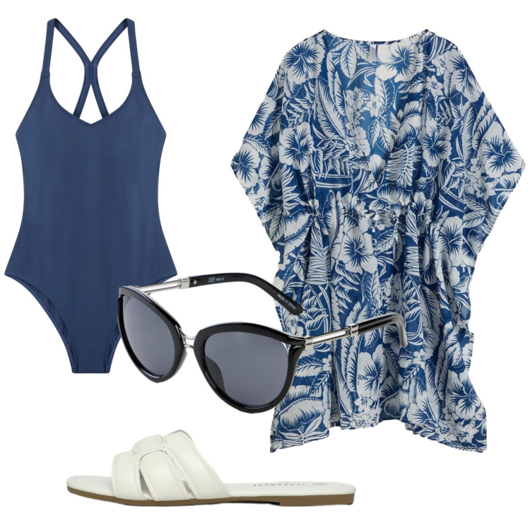 Outfit donna - Total look #2427508. Stile Basic per Mare. Abbinamento con vestiti da spiaggia, costumi, occhiali da sole, ciabatte.