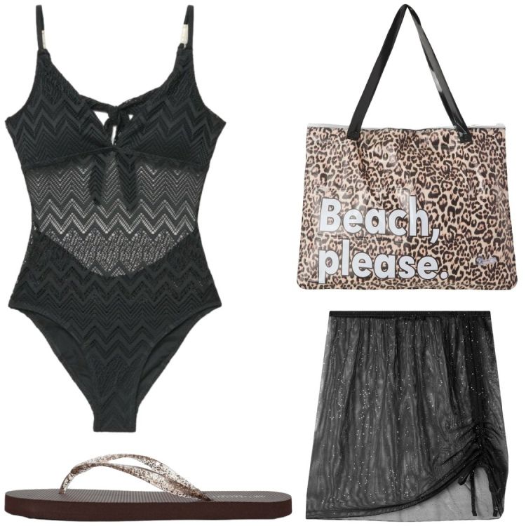 Outfit donna - Beach please. Stile Chic per Mare. Abbinamento con costumi interi, vestiti da spiaggia, infradito, borse tote.