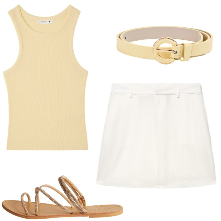 Outfit donna - Serate con amici. Stile Chic per Serata fuori. Abbinamento con canottiere, shorts, cinture, sandali.