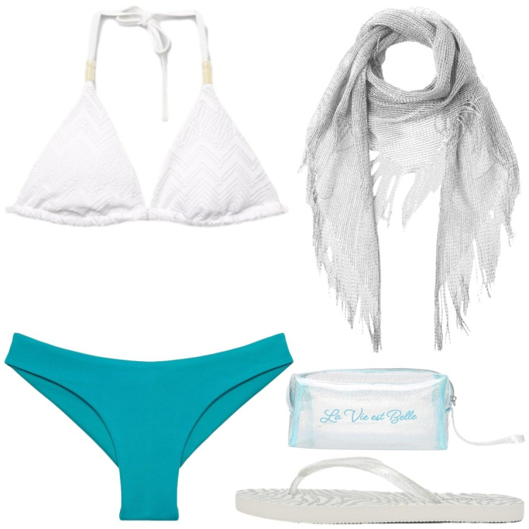 Outfit donna - Costume spezzato #Terranova. Stile Chic per Mare. Abbinamento con bikini, valigie, infradito, bikini, vestiti da spiaggia.